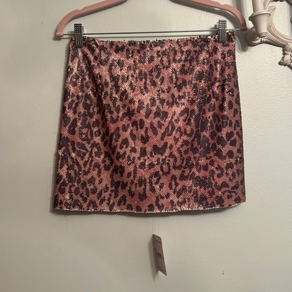 Free People NWT pink cheetah sequins skirt size 00
